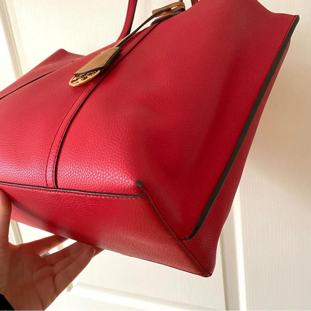 Tory Burch Perry Red Pebble Leather Triple Compartment Tote/Shoulder Bag - Picture 7 of 16